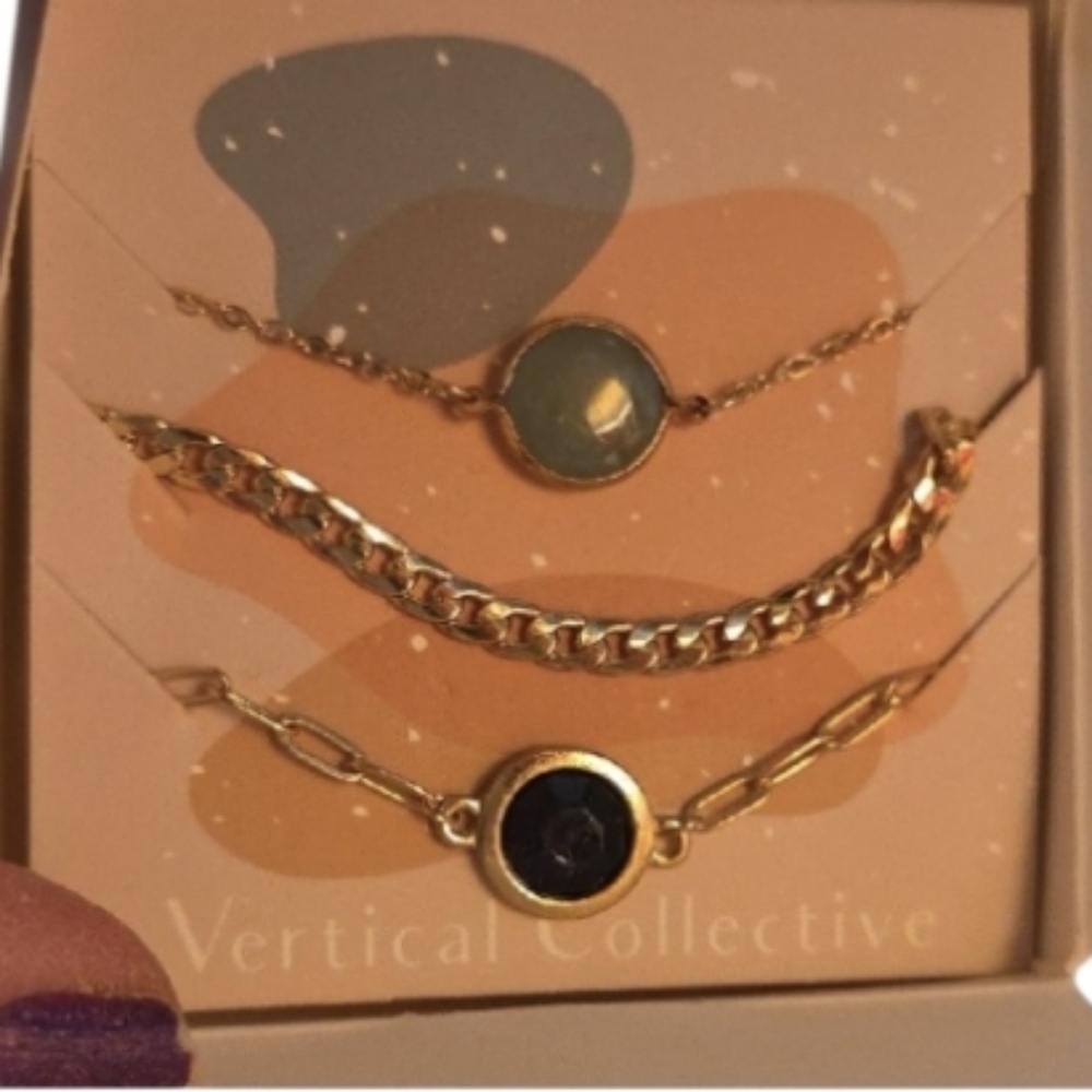 New Vertical Collective 3 Pc Gold Bracelet Set